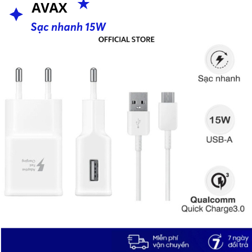 Sạc nhanh SS 15w Type C và Micro Kèm dây sạc Avax bảo hành 1 tháng lỗi 1 đổi