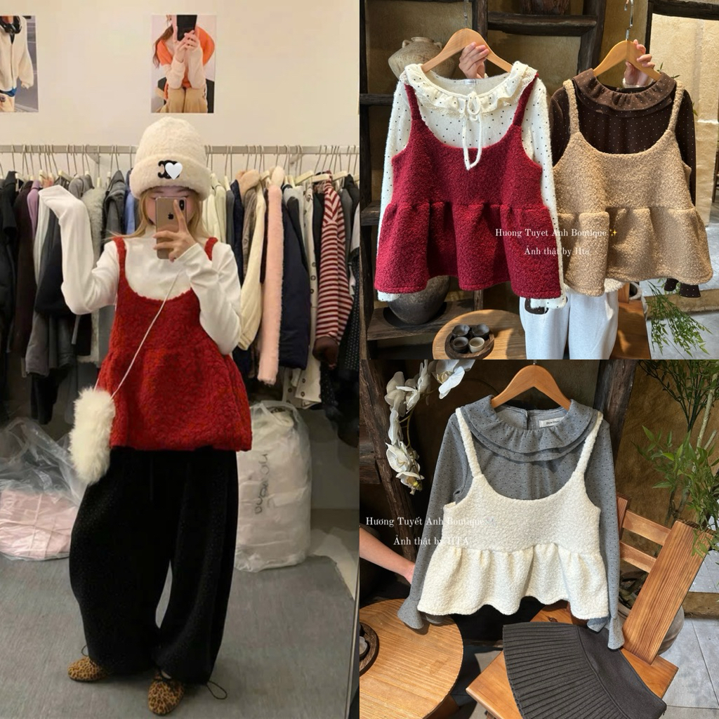 | Hta.boutique | Áo 2 Dây Babydoll Lông Cừu Xoăn Dễ Thương