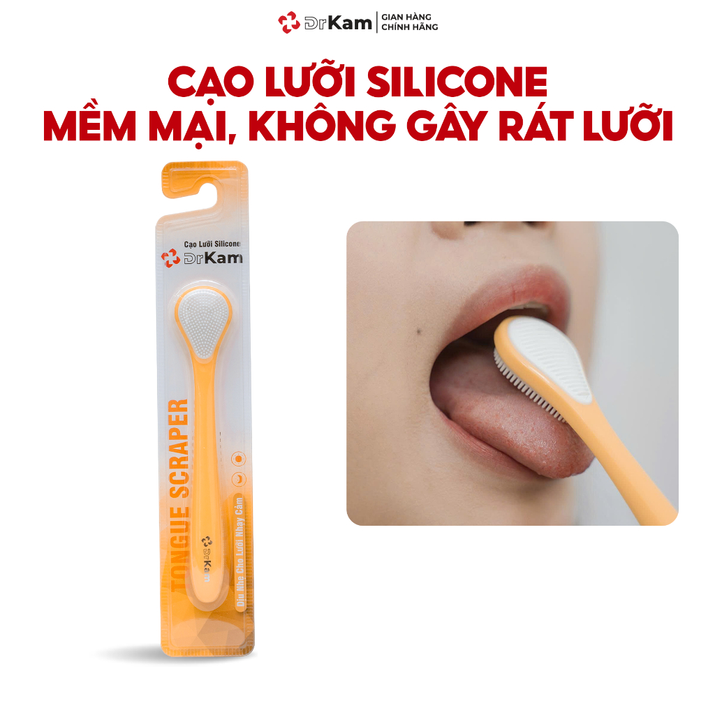 Cây Cạo Cưỡi Silicone DrKam, Đồ Cạo Lưỡi Mềm Mại Giúp Vệ Sinh Lưỡi Nhẹ Nhàng, Không Gây Buồn Nôn, Dùng Kèm Gel Cạo Lưỡi