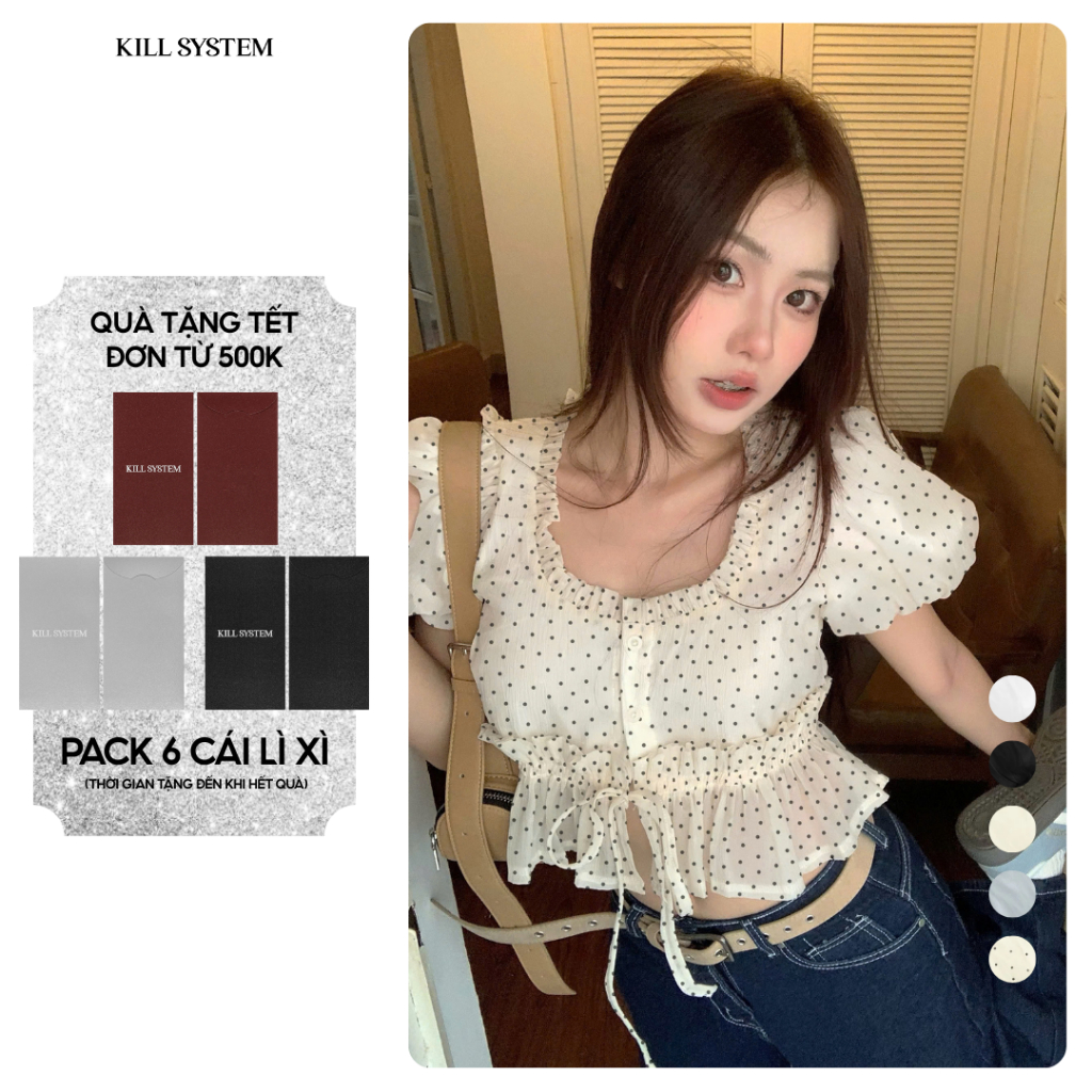 Áo babydoll tay phồng HYOMIN 2 tầng layer bèo bo chun eo - 𝐊𝐈𝐋𝐋 𝐒𝐘𝐒𝐓𝐄𝐌