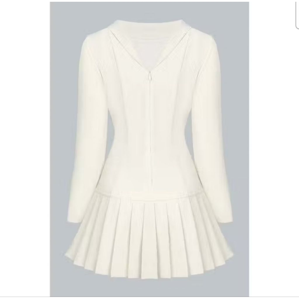 Pass Đầm JM size M, chân xếp ly cổ bẻ 1F02.2408K, váy đầm cổ vẻ chân váy xếp ly thiết kế bởi JM Dres