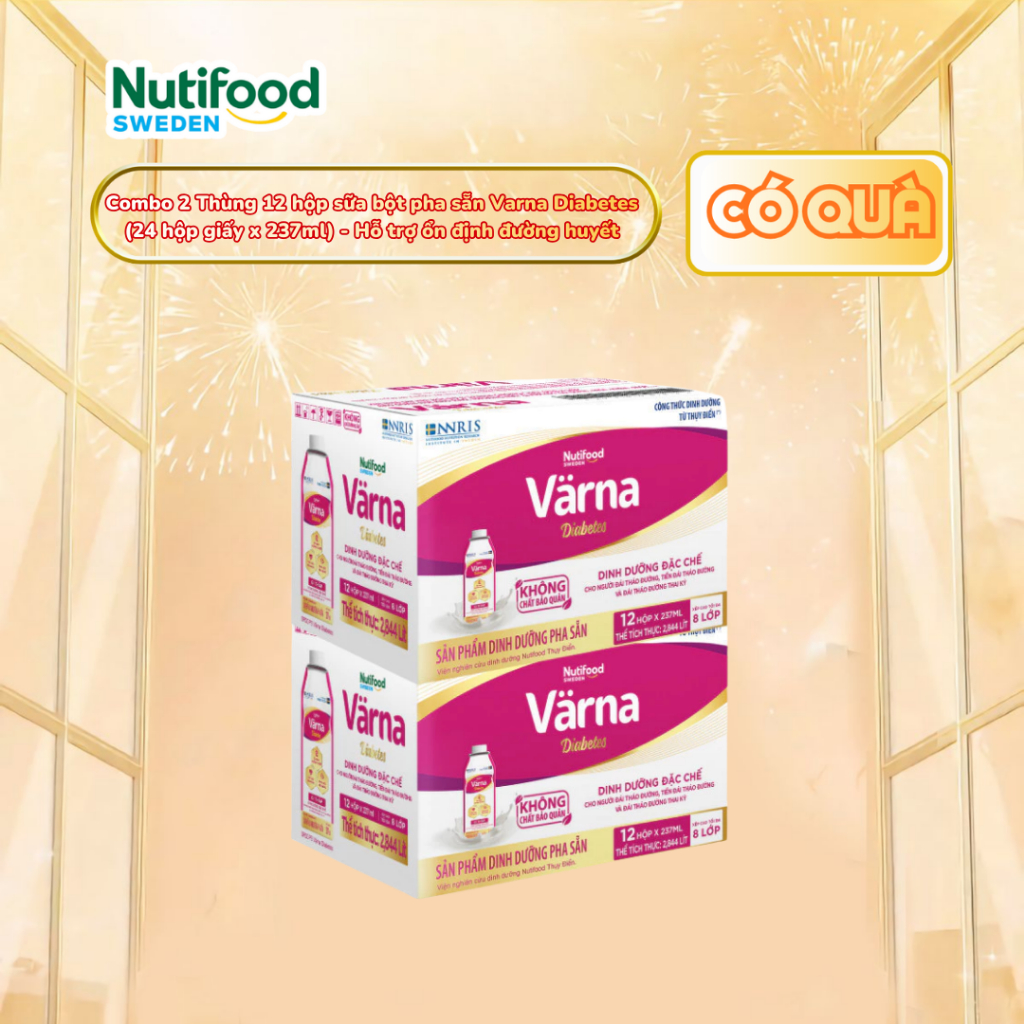 [CHÍNH HÃNG] Combo 2 Thùng 12 hộp sữa bột pha sẵn Varna Diabetes (24 hộp giấy x 237ml) - Hỗ trợ ổn định đường huyết