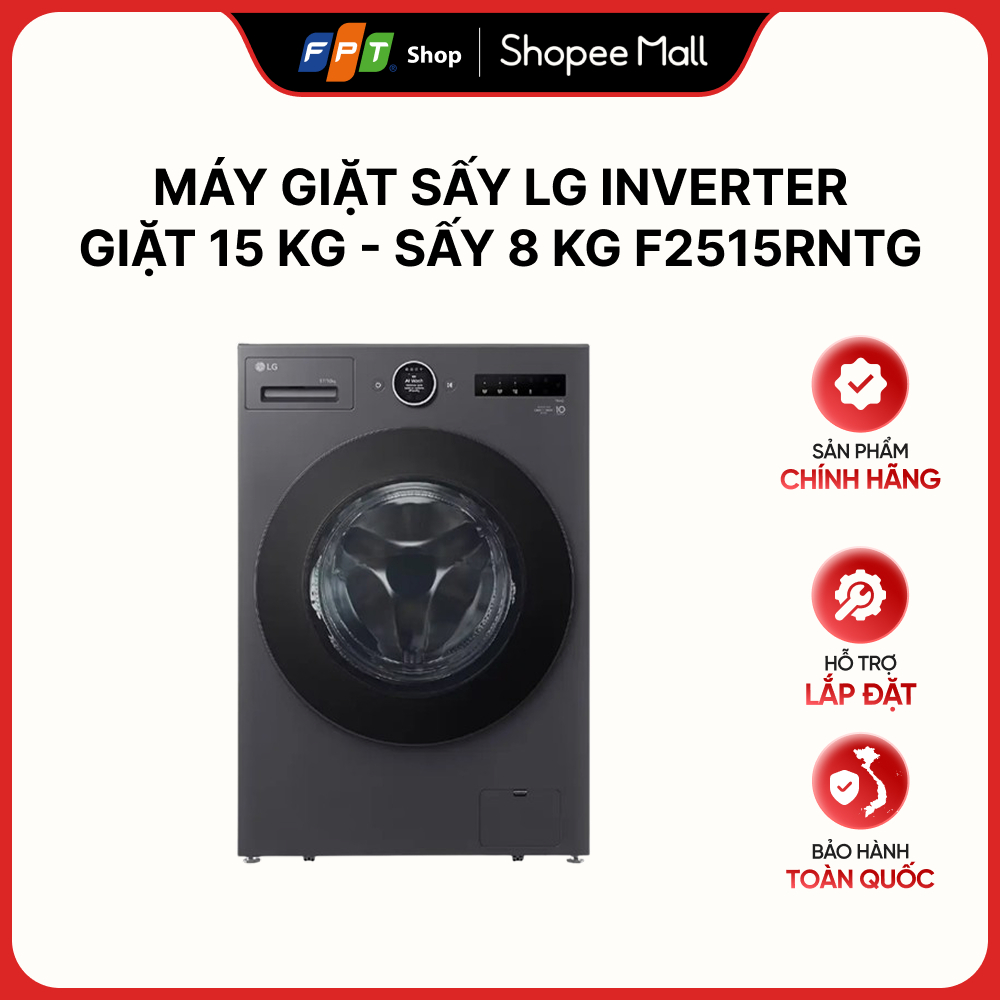 [Hàng chính hãng] Máy giặt sấy LG Inverter giặt 15 kg - sấy 8 Kg F2515RNTG