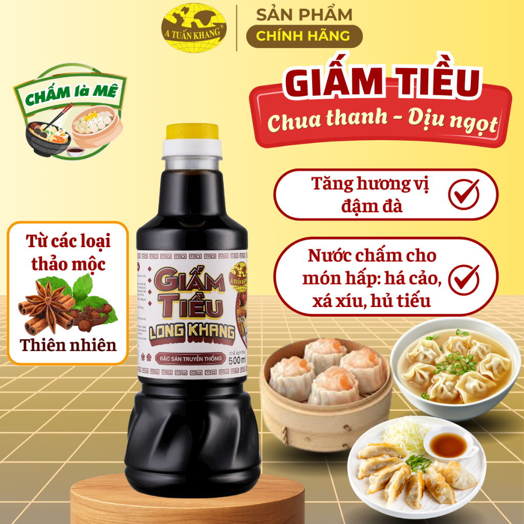 [Chai 500ml] Giấm Tiều (Giấm Đỏ) Long Khang – Gia Vị Hoàn Hảo Cho Dim Sum, Sủi Cảo, Hoành Thánh