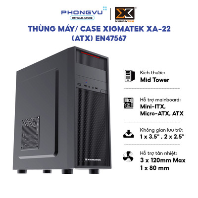 Case máy tính Xigmatek XA-22 (EN47567) - Đen - Mid Tower - Hỗ trợ Main AT - Bảo Hành 12 Tháng