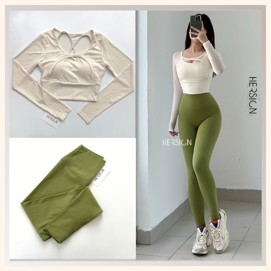 HERSIGN Set đồ tập yoga nữ Đồ tập gym nữ kín đáo cho người mới bắt đầu SMIXC28L31B BST HERSIGN EASE