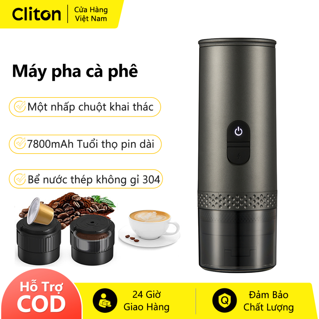 Cliton Máy pha cà phê cầm tay làm nóng, 20Bar chiết xuất áp suất cao, viên nang/bột cà phê, làm nóng nhanh, 7800mAh USB