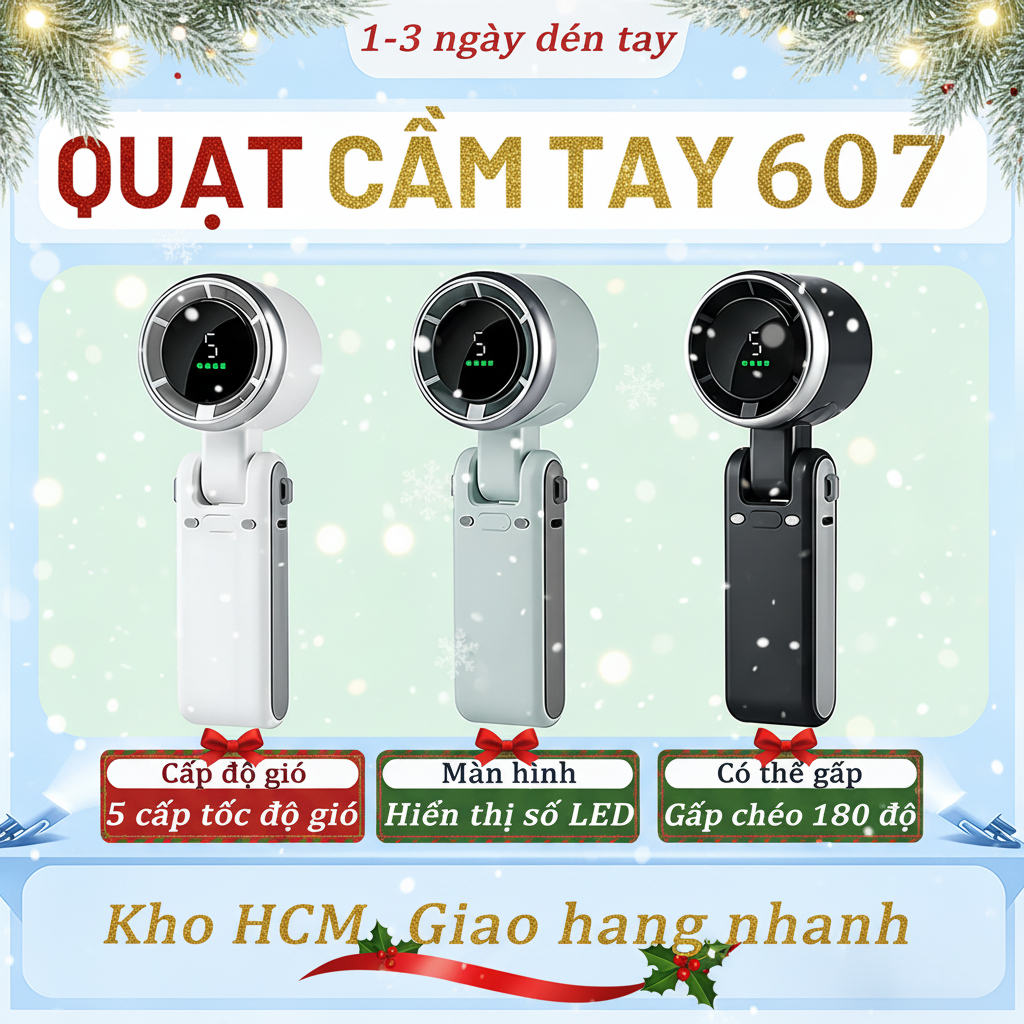 🎄Quạt mini cầm tay🎄 5 cấp tốc độ gió 4000mAh Quạt cầm tay USB Dễ dàng mang theo Quạt tích điện