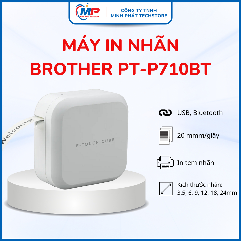 Máy In Mã Vạch Tem Nhãn Brother PT-P710BT (180 Dpi/ USB/ Bluetooth) Lỗi 1 đổi 1