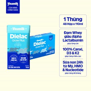 Thùng 48 hộp Sữa Non Vinamilk Dielac Grow Plus (Sữa Uống Dinh Dưỡng) 110ml|Có thể nhận Bao Bì Cũ/Mới