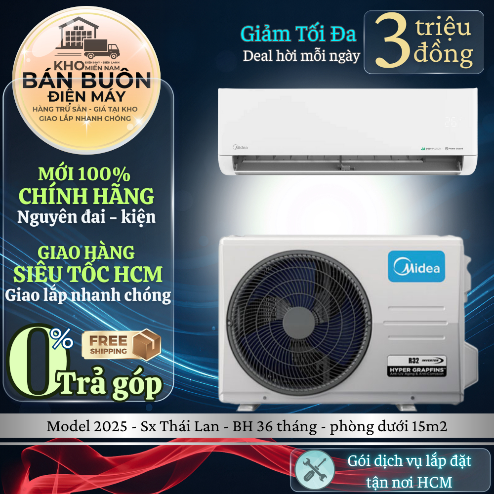 MSCE-10CRFN8-ID Máy Lạnh Midea Inverter 1 HP Làm Lạnh Nhanh, Tiết Kiệm Điện, Lọc Khí Air Magic