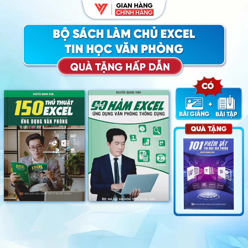 Bộ 2 Sách Tin Học Văn Phòng 150 Thủ Thuật Excel Và 90 Hàm Excel - Nguyễn Quang Vinh
