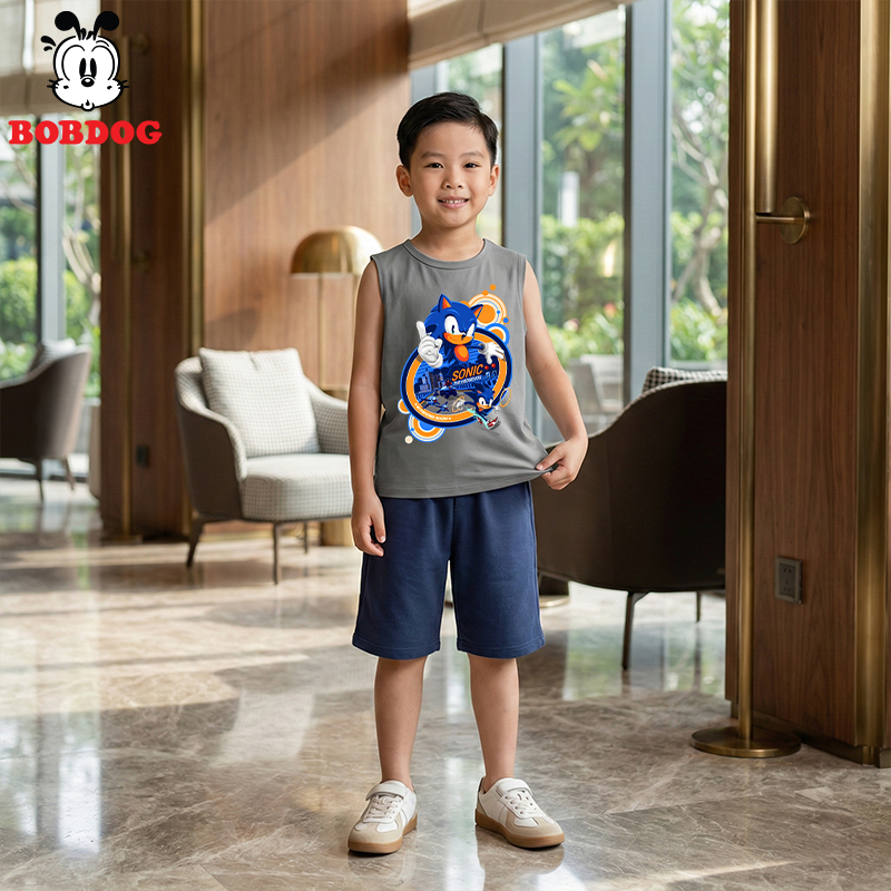 Áo ba lỗ bé trai BOBDOG,BST áo thun 3 lỗ bé trai in hình Nhím Sonic cute dễ thương cho bé