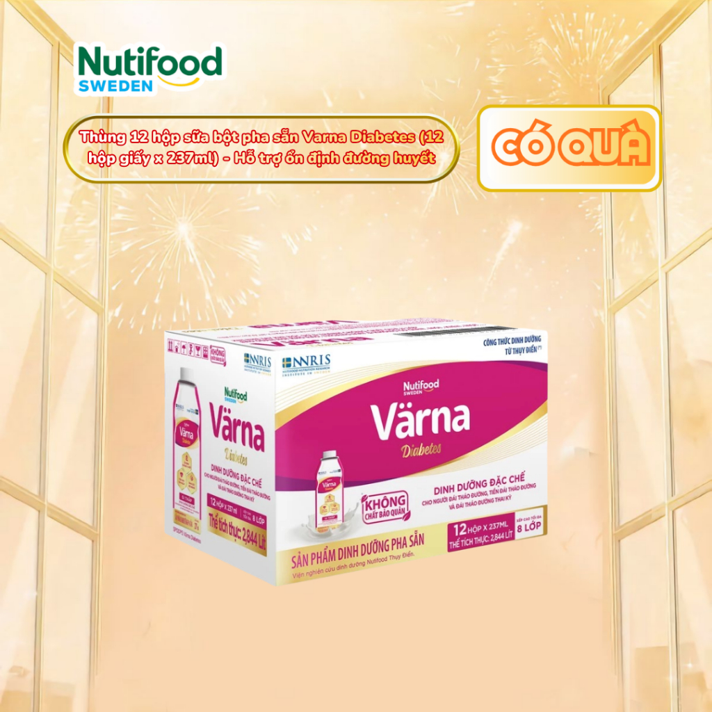 [Chính Hãng] Thùng 12 hộp sữa bột pha sẵn Varna Diabetes (12 hộp giấy x 237ml) - Hỗ trợ ổn định đường huyết