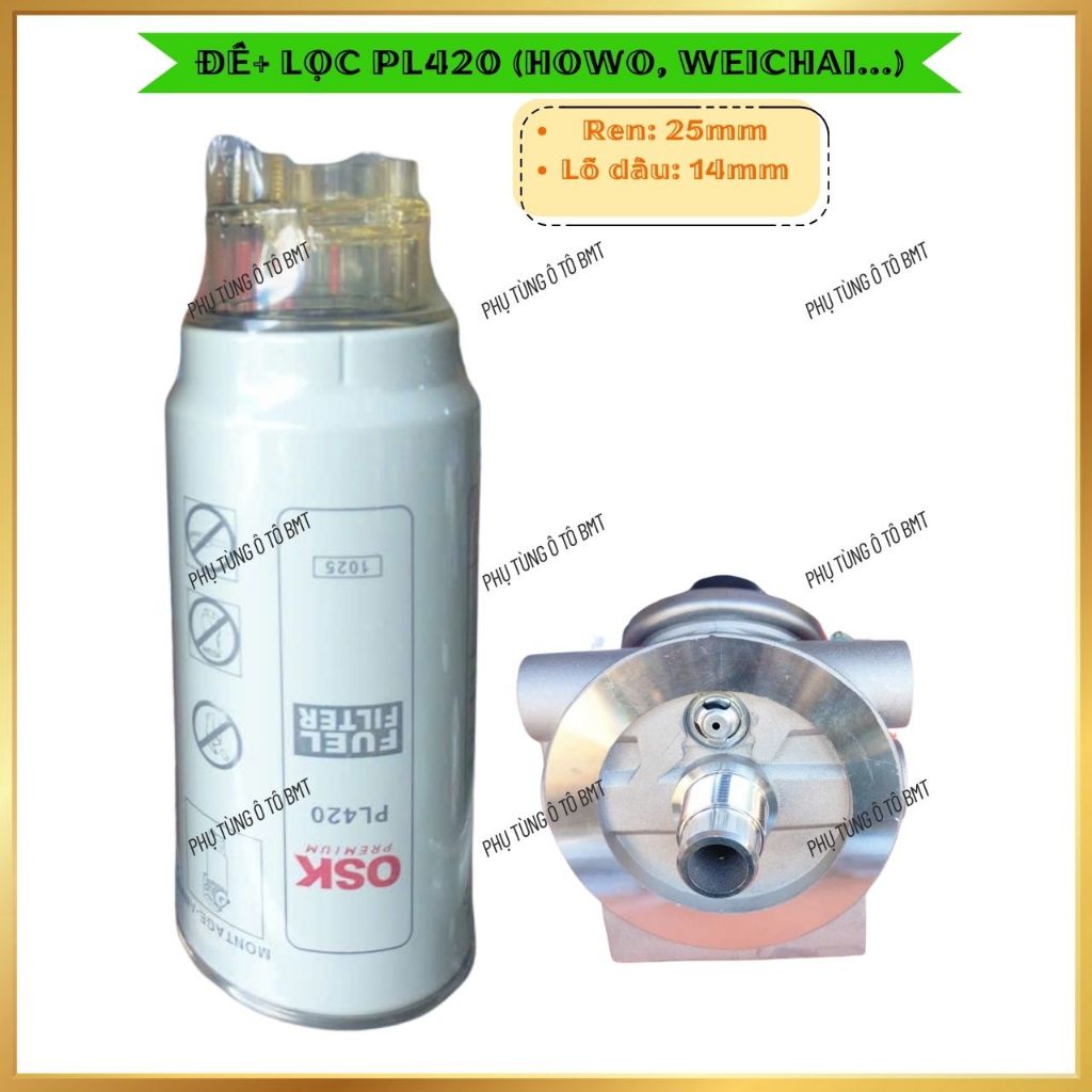 Đế Lọc Dầu (Thớt Bơm Dầu) + Lọc Dầu Xe Tải Howo, Giường Nằm WEICHAI, ISUZU, HINO, HYUNDAI. PL420.