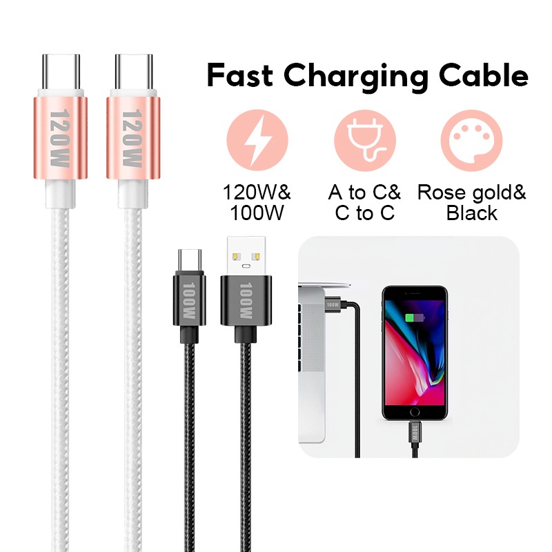 Dây cáp sạc 100W /120W USB to Type C, Type C  to Type C  tương thích với nhiều loại thiết bị