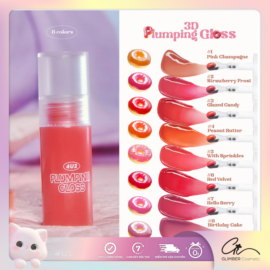 Son Bóng 4U2 Plumping Gloss Đầu Cọ Massage Dưỡng Môi Căng Bóng 3,5g