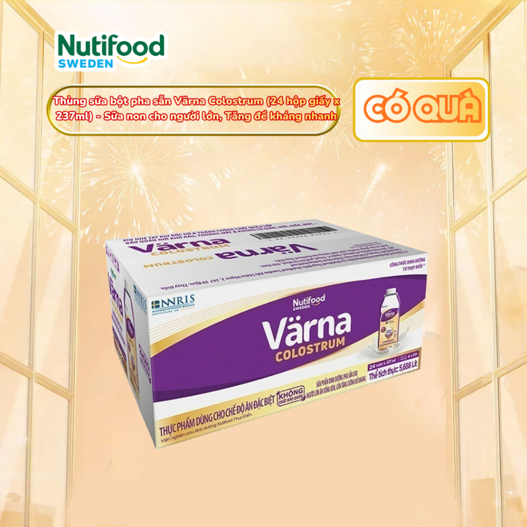 Thùng sữa bột pha sẵn Värna Colostrum (24 hộp giấy x 237ml) - Sữa non cho người lớn, Tăng đề kháng nhanh
