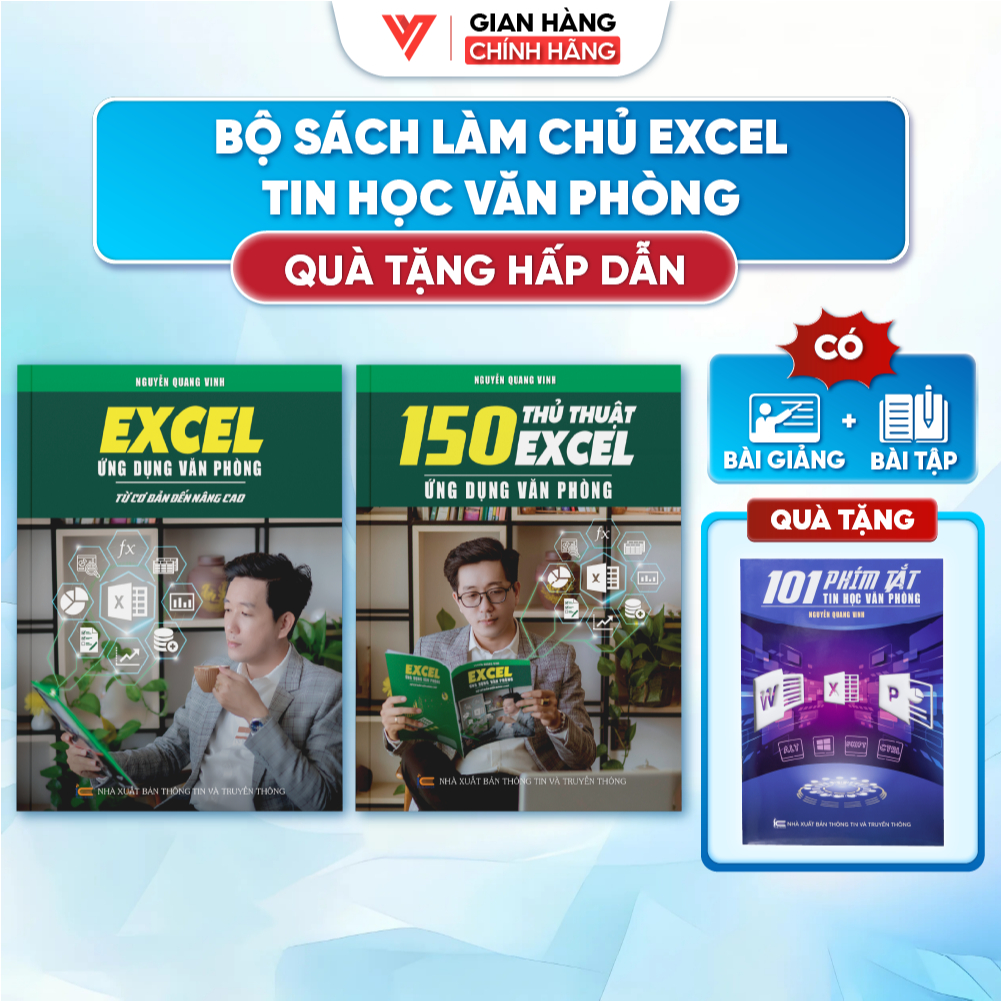 Bộ 2 Sách Tin Học Văn Phòng Excel Từ Cơ Bản Đến Nâng Cao Và 150 Thủ Thuật Excel - Nguyễn Quang Vinh