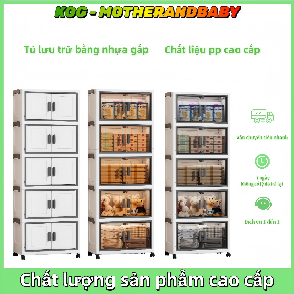 Tủ Nhựa PP Đa Năng Gấp Gọn - Có Bánh Xe Di Chuyển