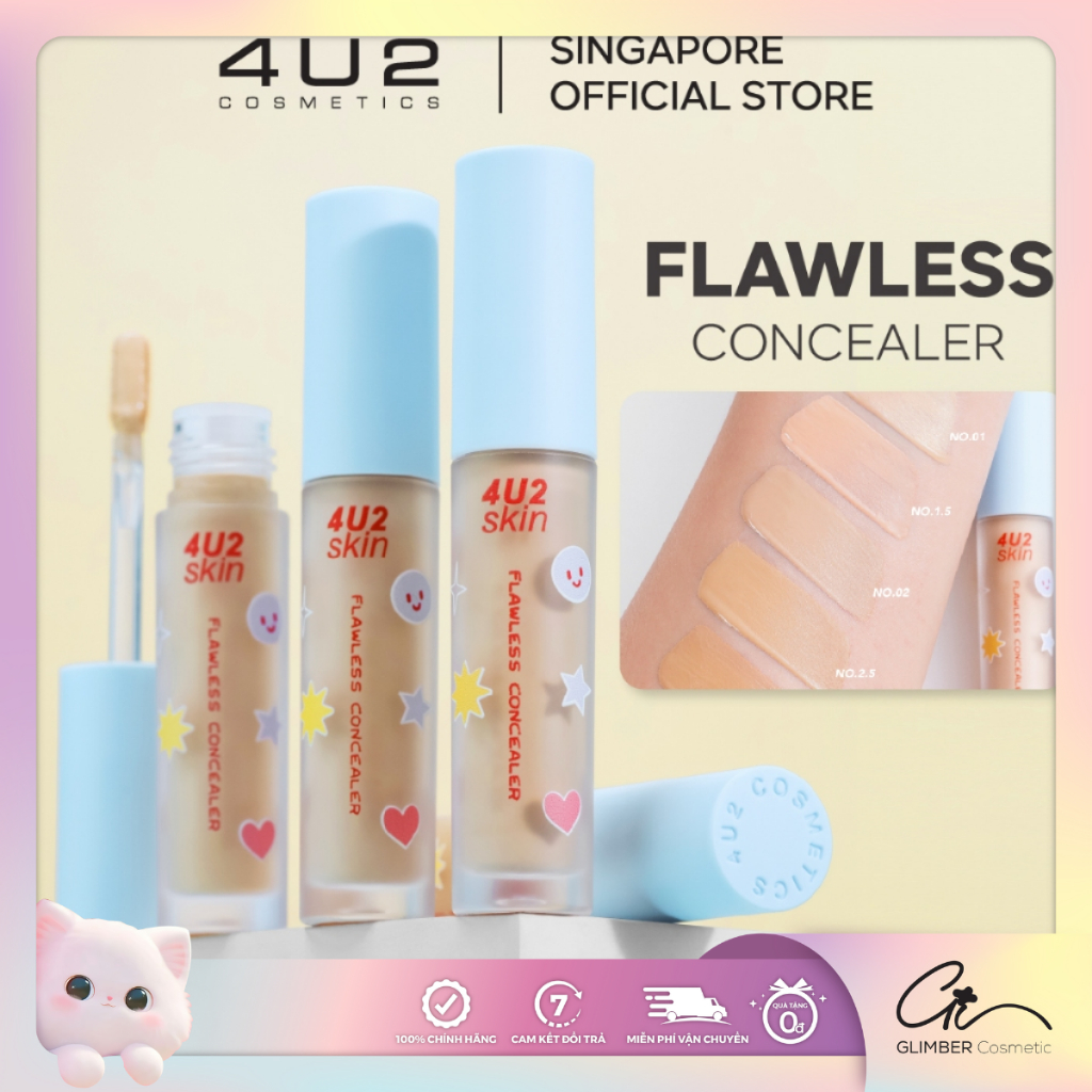 Kem Che Khuyết Điểm 4U2 SKIN Flawless Concealer Mỏng Nhẹ, Dễ Tán 4.3Gr