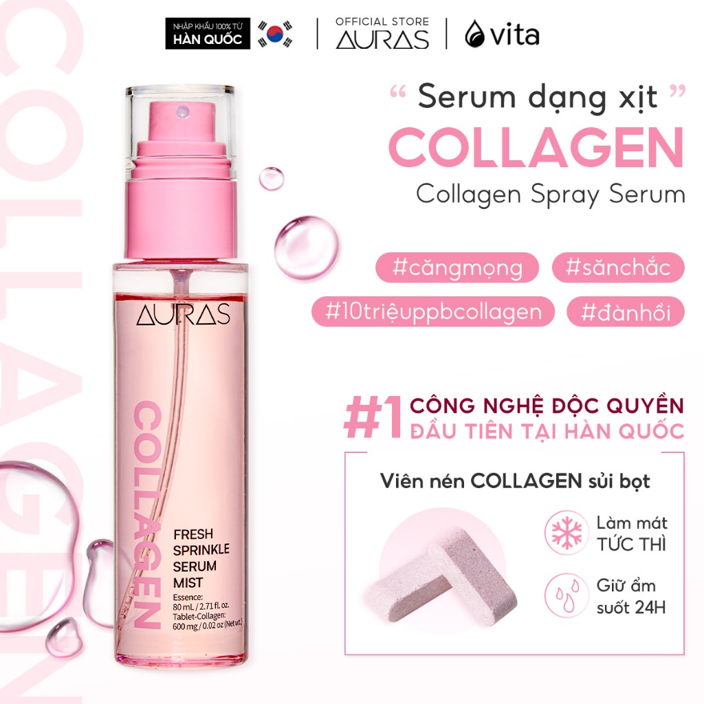 [AURAS] Serum dạng xịt AURAS COLLAGEN – Săn chắc da, Tăng độ đàn hồi – Công Nghệ Viên sủi độc quyền 