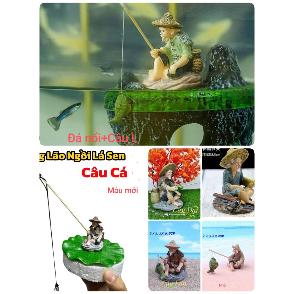 Tiểu Cảnh (nhiều mẫu)Ông Lão Già Câu Cá,Lá sen ,Đá nổi Trang Trí Hồ Cá, Bể Cá, Chậu Cây, Tiểu Cảnh Terrarium.