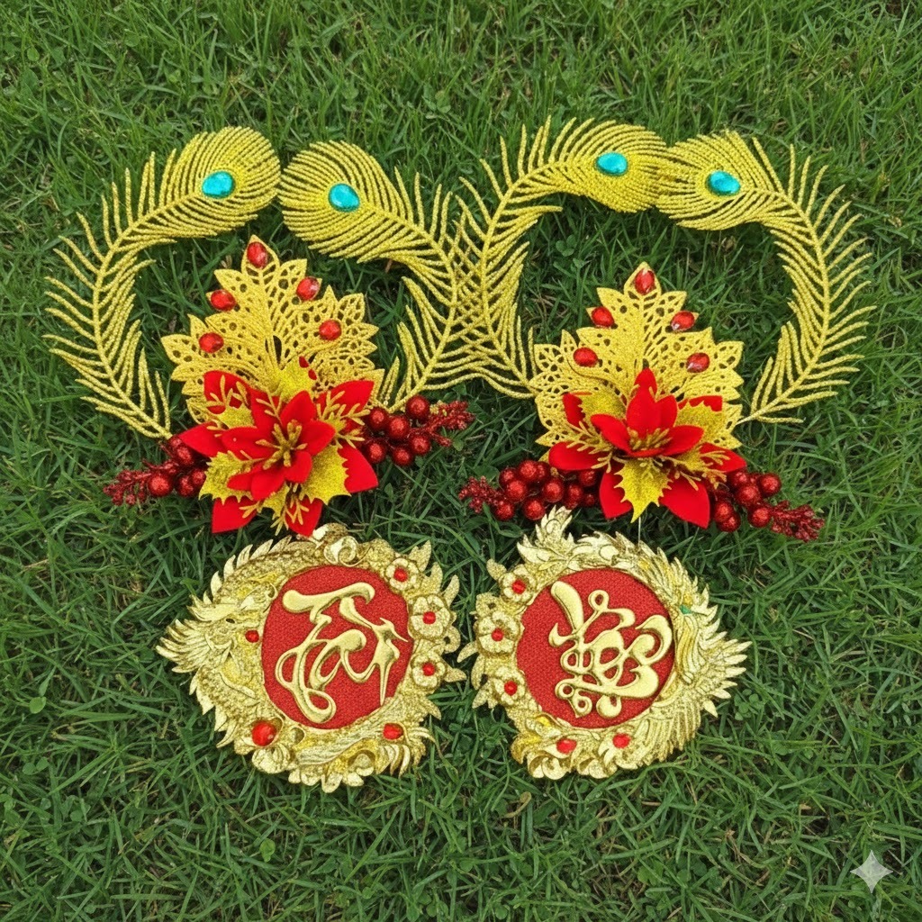 Phụ kiện gắn trang trí dừa bưởi tài lộc long phung hoa mai, hoa đầu dừa lông công Chonmua 365