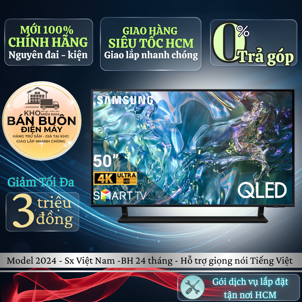 50Q60D Smart Tivi Samsung QLED 4K 50 inch Model 2024, thiết kế AirSlim, âm thanh sống động 50Q60D