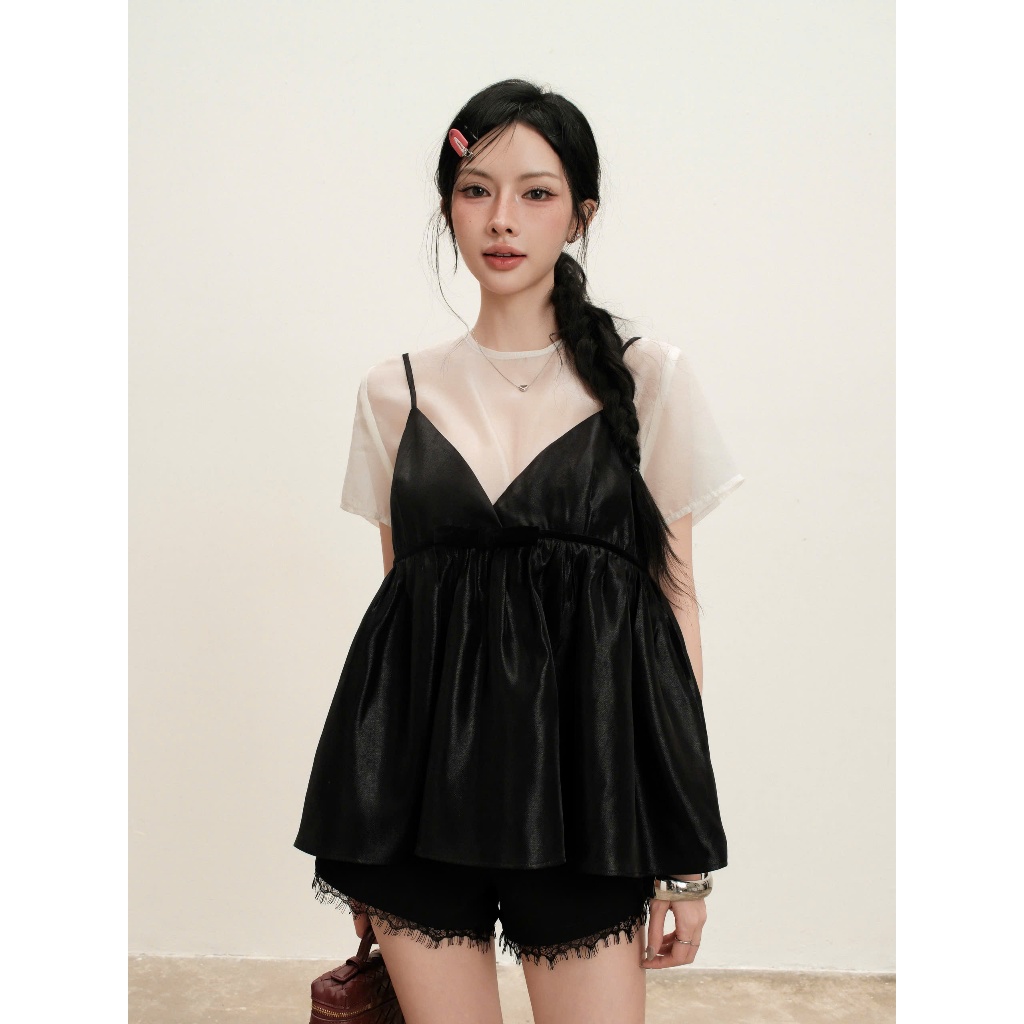 KIDO - Áo hai dây babydoll + Áo tơ cổ tròn MOLLY SET