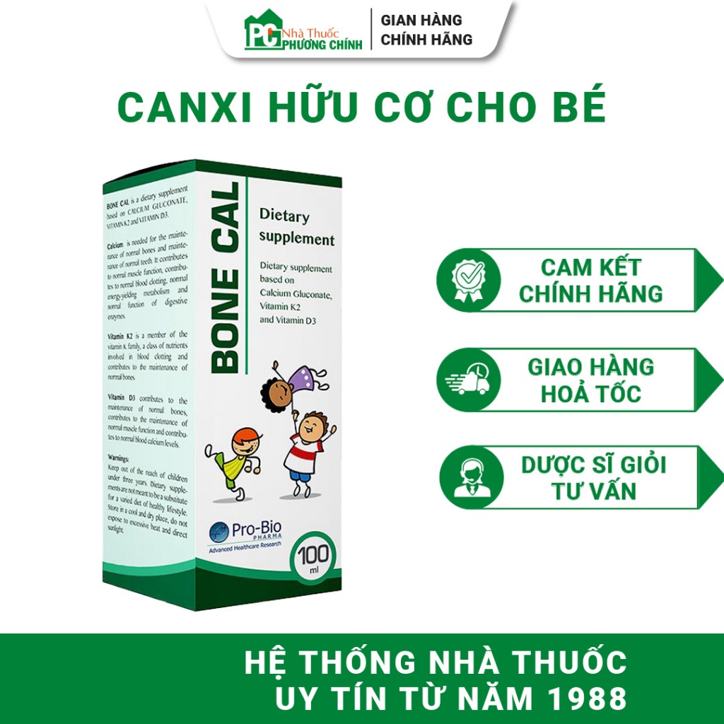 Canxi Hữu Cơ Cho Bé Pro-Bio Pharma Bone Cal - Hỗ Trợ Xương Răng Chắc Khỏe 100ml