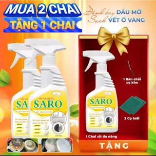 Siêu Xịt Tẩy Rửa Đa Năng SARO Loại Bỏ Mọi Vết Bẩn, Khử Mùi, Sạch Sâu Chai 500ML (Tặng Miếng Cọ Tẩy)