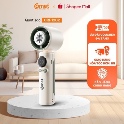 [HT HCM/HN] Quạt Sạc Tích Điện Comet CRF1202 10W Có Sò Lạnh 199 cấp độ, pin 2400mAh, Hiển thị LED