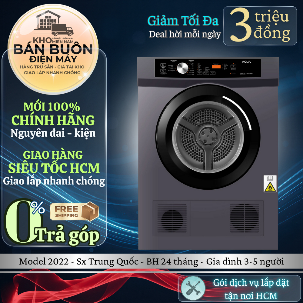 AQH-V800H(SS) Máy Sấy Quần Áo Aqua 8kg, Sấy Thông Hơi, Chống Nhăn, Thiết Kế Sang Trọng AQH-V800H(SS)