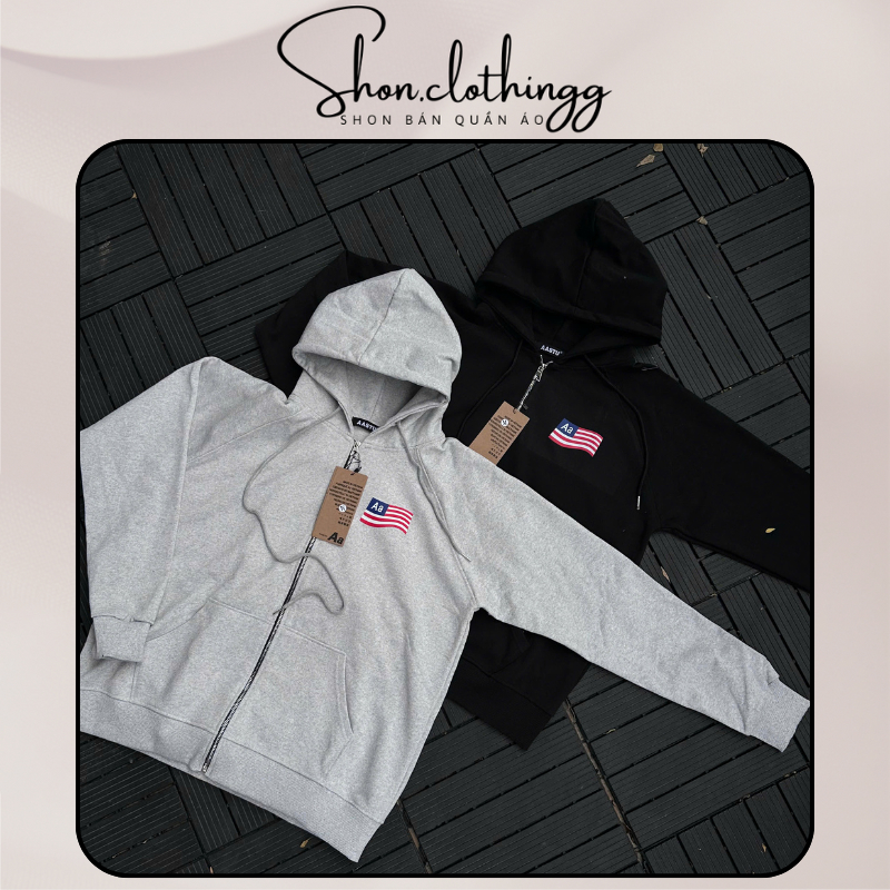 Áo Hoodie Zip AA Stu In Lá Cờ Nỉ Chân Cua Dày Dặn Thoáng Mát Full Tem Tag Mạc AA Stu Hot Trend