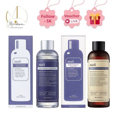 Nước Hoa Hồng Klairs Supple Preparation Unscented Toner không mùi, làm dịu, cấp ẩm, cân bằng PH