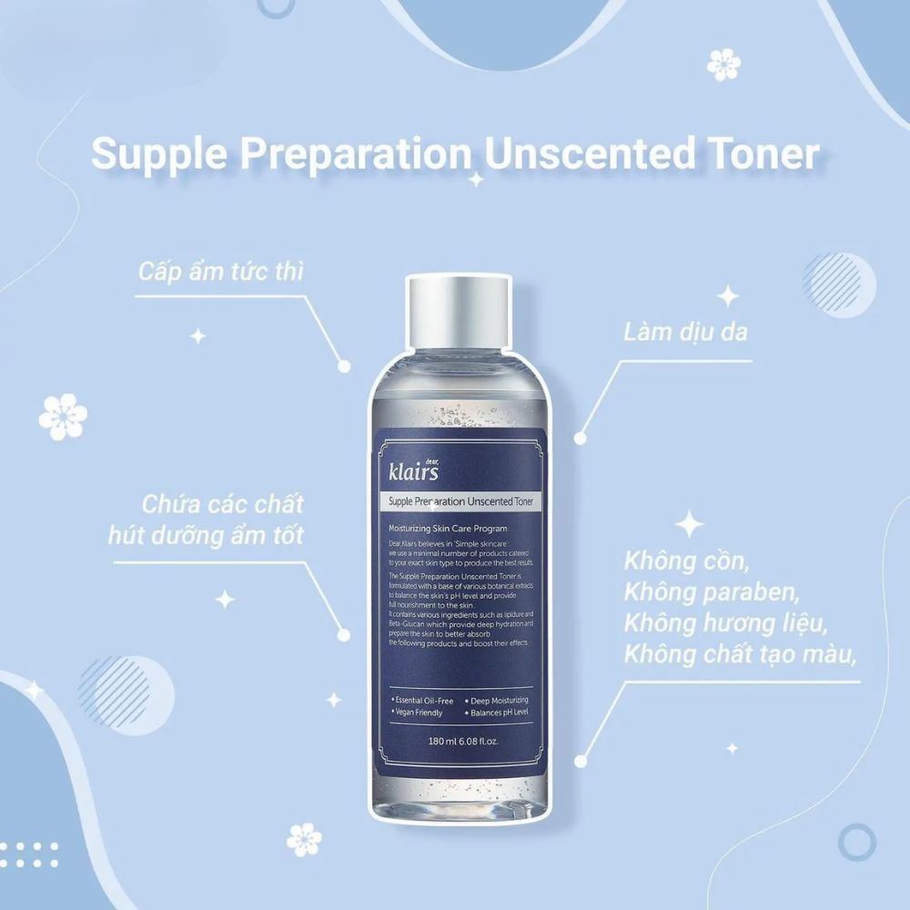 Nước Hoa Hồng Klairs Supple Preparation Unscented Toner không mùi, làm dịu, cấp ẩm, cân bằng PH | BigBuy360 - bigbuy360.vn