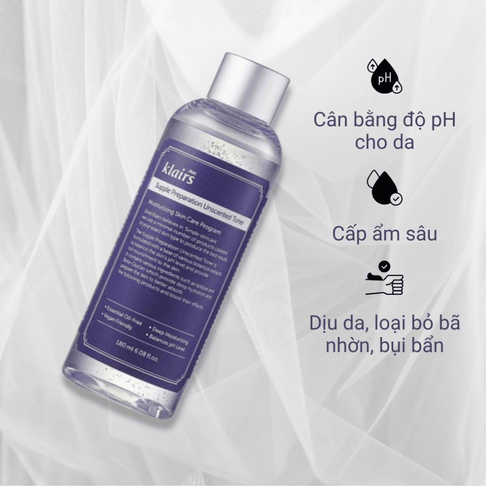 Nước Hoa Hồng Klairs Supple Preparation Unscented Toner không mùi, làm dịu, cấp ẩm, cân bằng PH | BigBuy360 - bigbuy360.vn