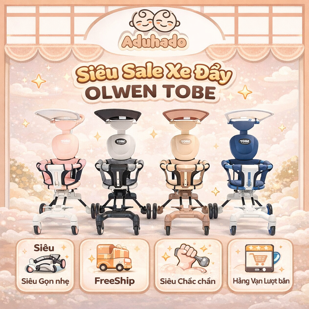 Xe Đẩy Gấp Gọn ToBe Olwen Plus, Phiên Bản đảo chiều kèm Mái Che + Đệm Ngồi