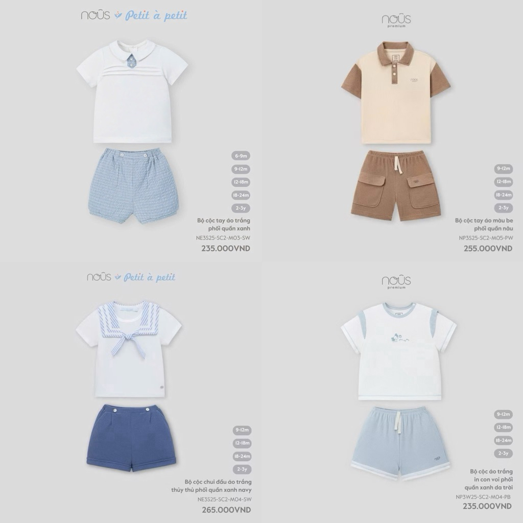 NOUS MỚI THÁNG 7 Bộ cộc áo phối quần dành cho bé trai/ bé gái