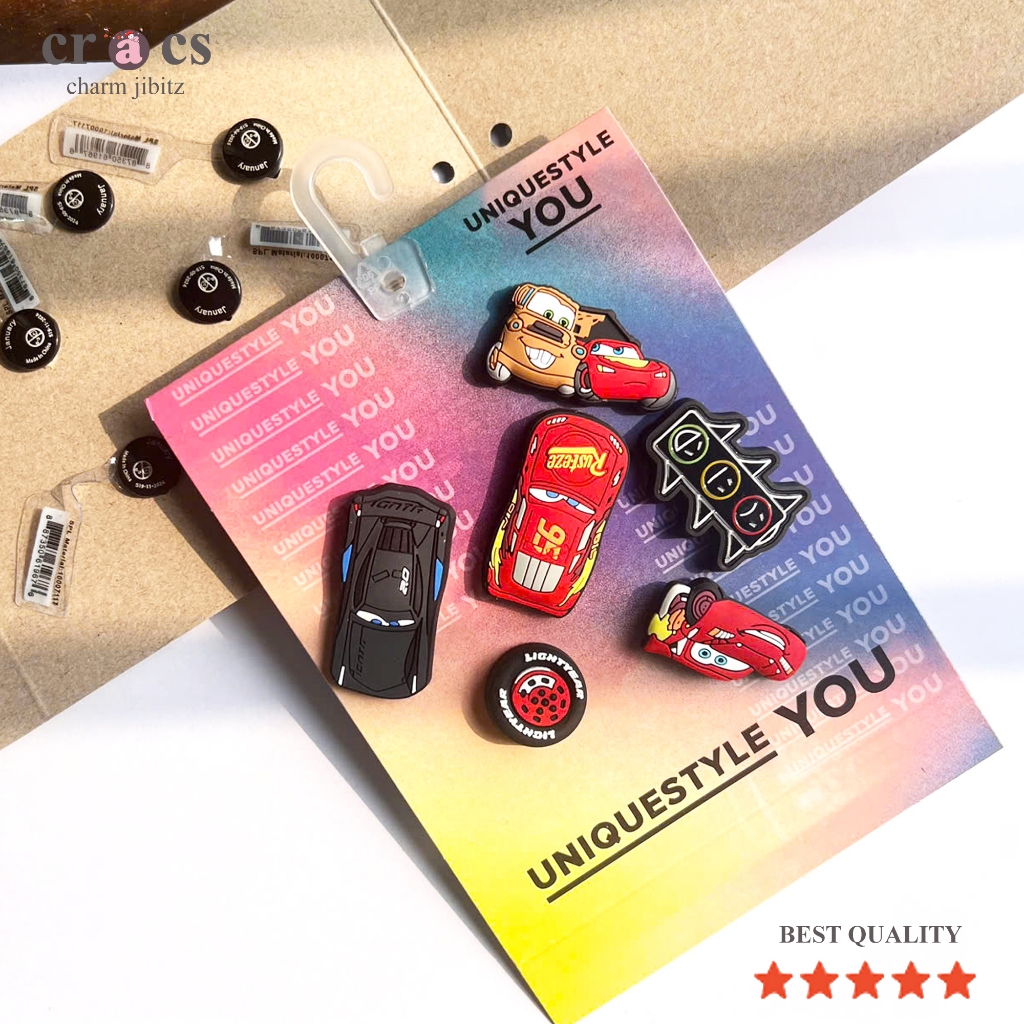 SET 6 cái CHARM MCQUEEN  Set 6 Jibbitz chính hãng gắn dép Cờ róc