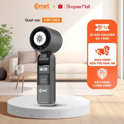 [HT HCM/HCM] Quạt Sạc Tích Điện Comet CRF1302 10W Có Sò Lạnh, Pin 2400mah, Led Hiển Thị, 199 Cấp Độ