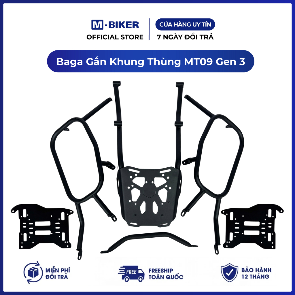 Baga MT09 Gen 3 Gắn Khung Thùng, baga mt09 gen 3 gắn khung thùng treo 3 thùng M-Biker