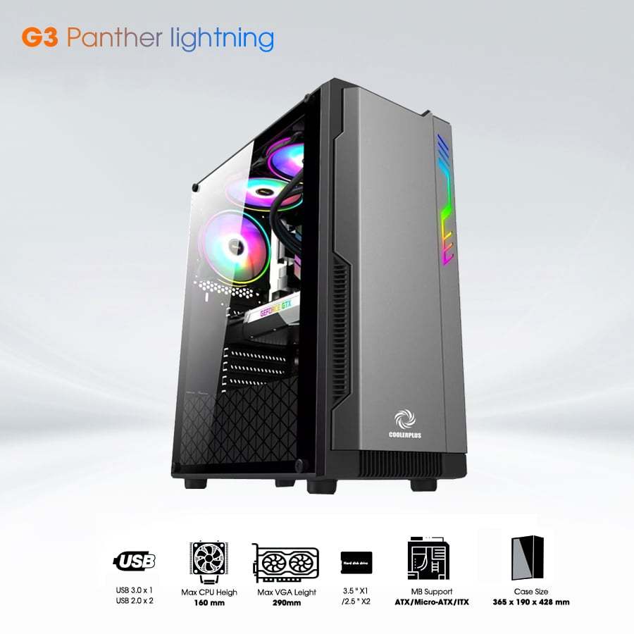 Vỏ case Coolerplus G3 Panther Lightning | ATX/ MATX/ ITX