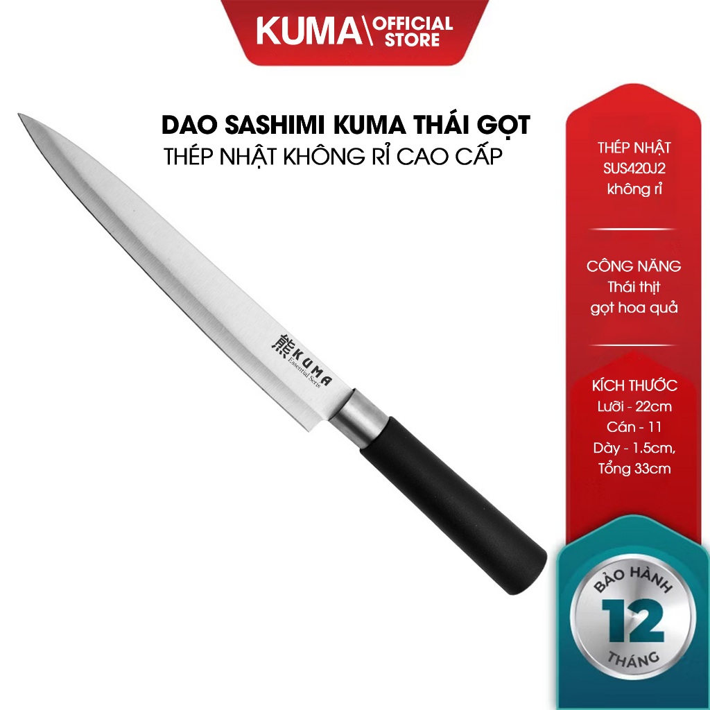 Dao bếp Sashimi KUMA thái gọt đa năng - Thép không gỉ Cao Cấp Chính Hãng