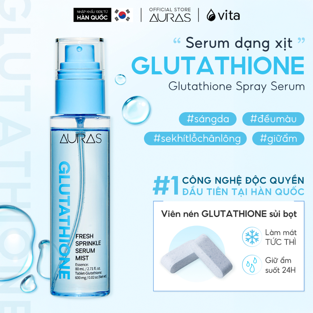 Serum Xịt Dưỡng Glutathione AURAS – Dưỡng Trắng, Chống Oxy Hóa & Cấp Ẩm Tức Thì (80ml)