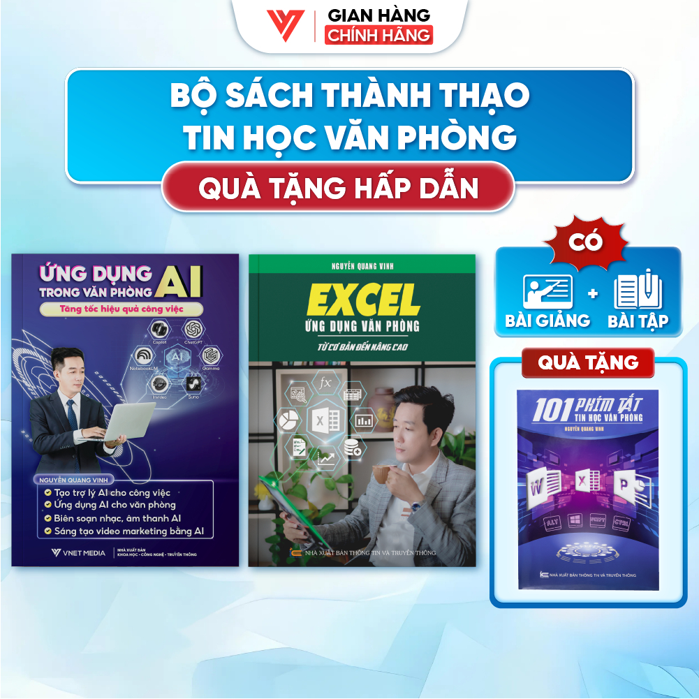 Bộ 2 Sách Ứng Dụng AI Và Excel Từ Cơ Bản Đến Nâng Cao - Nguyễn Quang Vinh