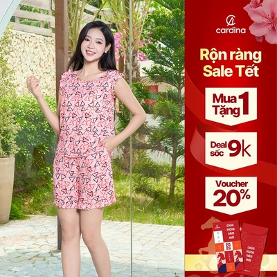 Bộ đồ lanh nữ CARDINA sát nách cổ tròn vai bèo thoáng mát trẻ trung 5BLN01