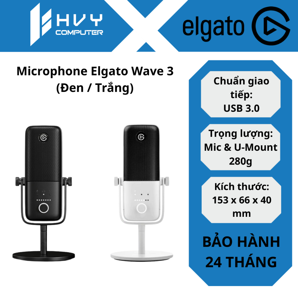 Microphone Elgato Wave 3 (Đen / Trắng) - Hàng Chính Hãng
