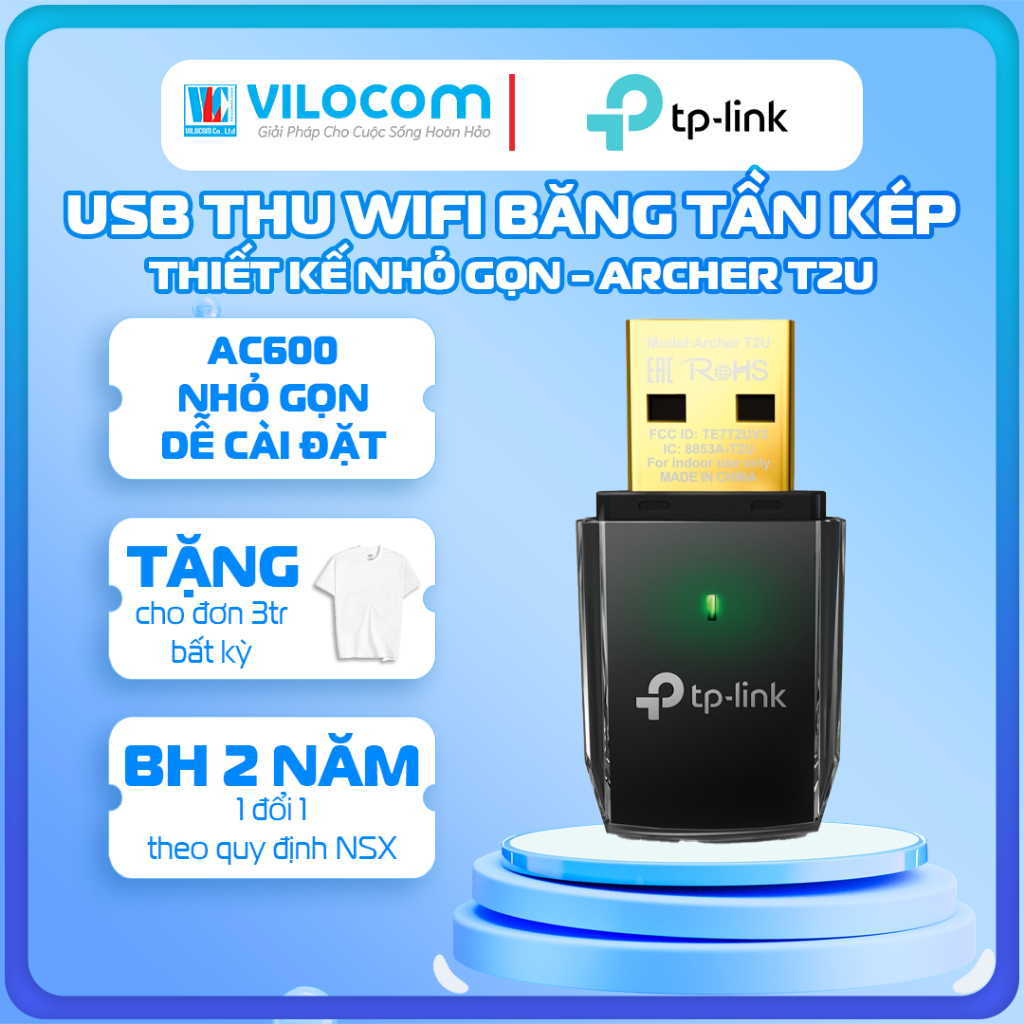 Bộ Chuyển Đổi USB Băng Tần Kép Không Dây AC600 - Archer T2U